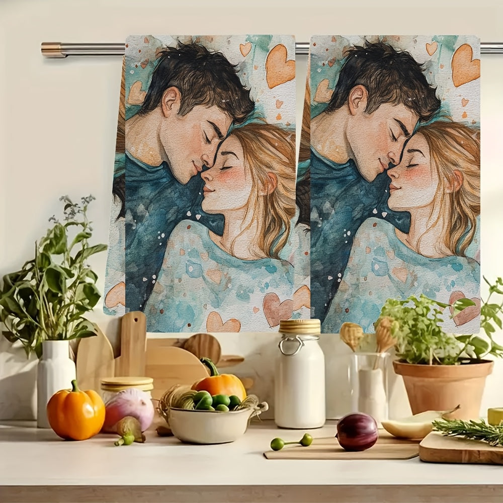 Set of 2 luxurious kitchen towels with a romantic "The One Where We Were Quarantined" theme. These towels are ultra soft, highly absorbent, and machine washable. Each towel measures 40.64x60.96 cm, making them perfect for Valentine's Day decor or