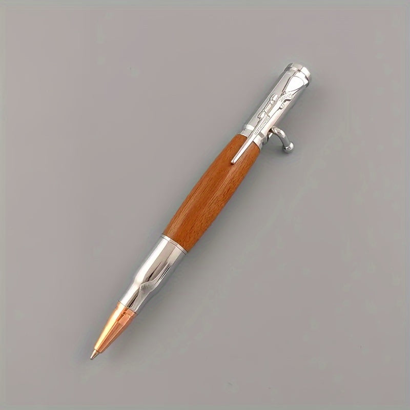 Wooden ballpoint pen with bolt, stress reducing switch pen, solid wood metal high-end pen, interesting writing tool, ideal gift for holidays, school, or business.