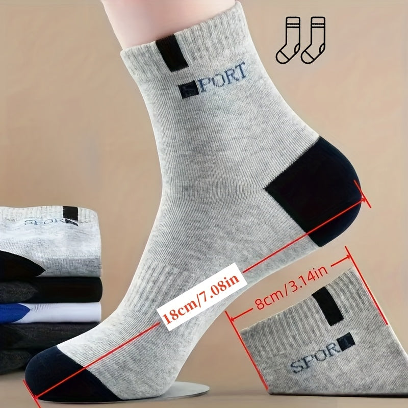 10 pairs of men's breathable sports socks with stylish letter print, ideal for outdoor running.