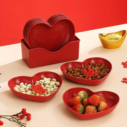 Heart-Shaped Serving Set for Valentine's Day, weddings, and romantic dinners. Includes salad, fruit plates, cereal bowls, snack dishes, and potato chips.