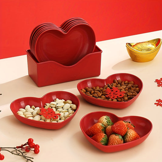 Heart-Shaped Serving Set for Valentine's Day, weddings, and romantic dinners. Includes salad, fruit plates, cereal bowls, snack dishes, and potato chips.