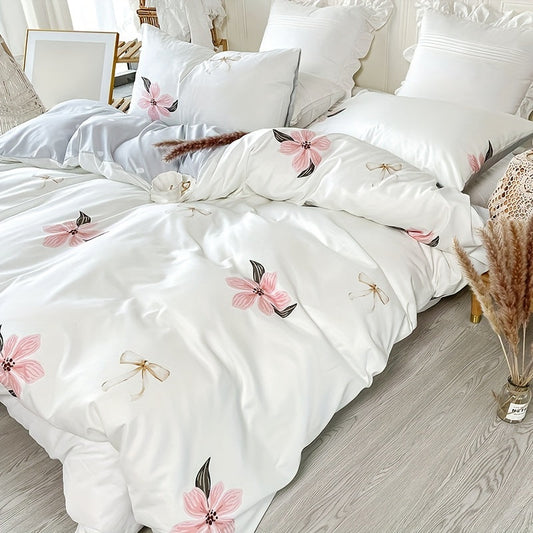 Fashionable 3-piece Duvet Cover Set with Pastoral Flower Print, Soft and Comfortable Bedding Set for Bedroom or Guest Room. Includes 1 Duvet Cover and 2 Pillowcases, Core not included.