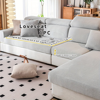 Stretchy sofa cover for L-shaped or 1-4 seat sofas, suitable for all seasons, with elastic bands and machine washable for home protection.