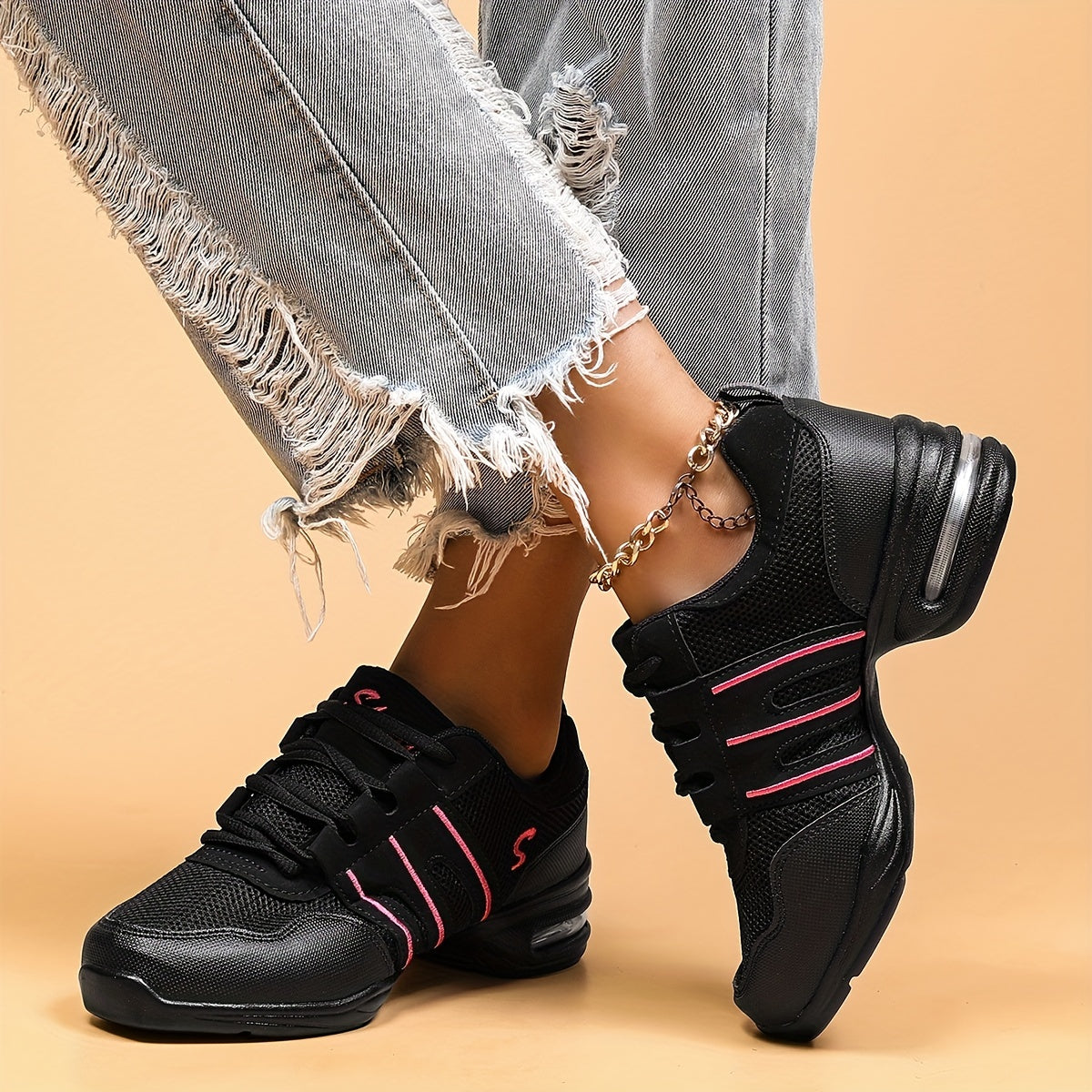 Breathable dance sneakers with air cushioned comfort for women.