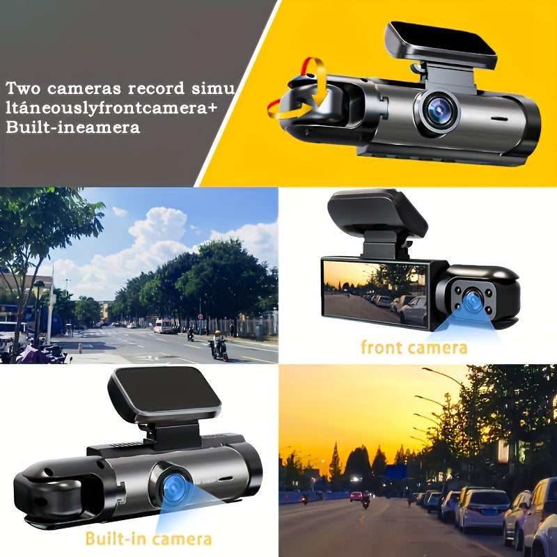 OUYAAQII 1080P Dual Lens Car Dash Cam with Gravity Sensor, Auto Loop Recording, 64GB Memory, 12-Hour Battery Life, Aluminum Cooling Case, Front & Interior Video Capture, Easy Adhesive Mount.