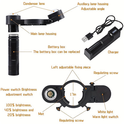 Spray Gun Light with built-in battery for automotive painting, featuring LED attachment with white and warm two-color lighting system.