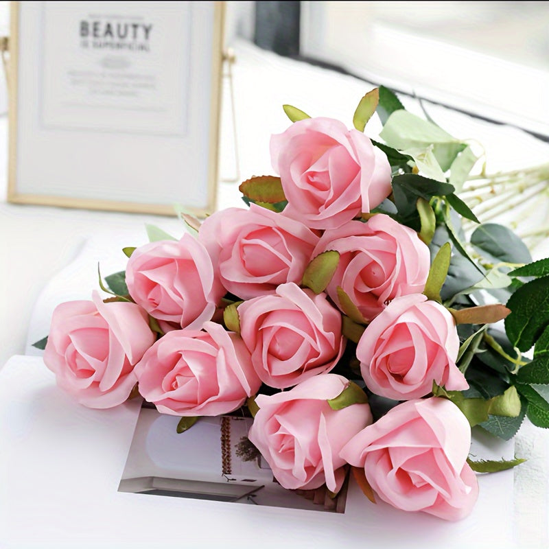 10 Artificial roses with stems for DIY party decorations and home décor. Perfect for weddings, birthdays, showers, Mother's Day, or Valentine's Day.