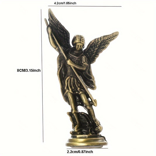 Saint Michael Archangel figurine made of zinc alloy for home decor and tabletop display.