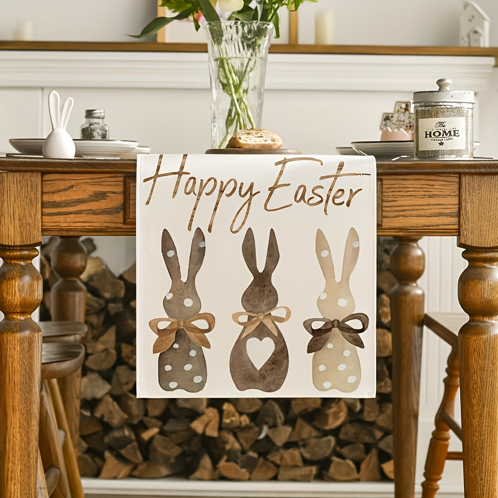 Easter Bunny and Carrot design polyester table runner, 33.02 x 182.88 cm, suitable for indoor/outdoor spring/summer parties, kitchen and farmhouse table decor.