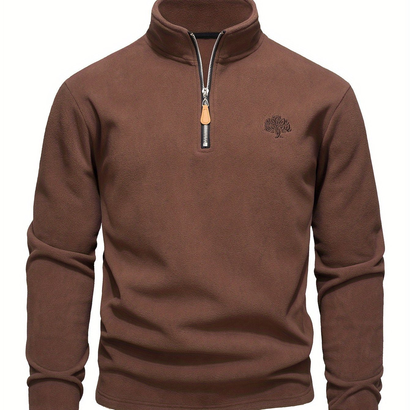 Men's solid color fleece outdoor sweatshirt with half-zip, stand-up collar design. Versatile for hiking, outdoor activities, and casual wear.