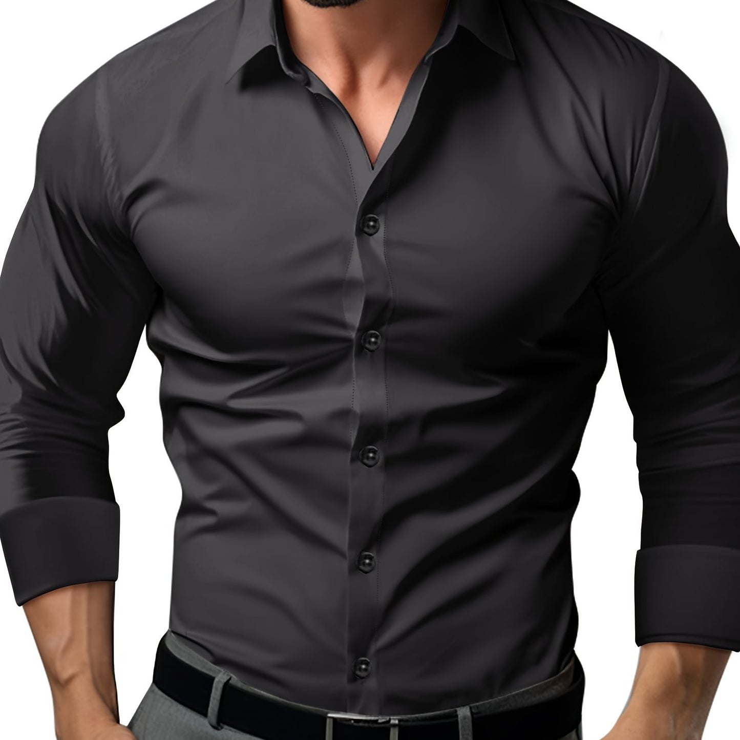 Men's cotton blend long sleeve lapel shirt for business/formal occasions, slim fit.