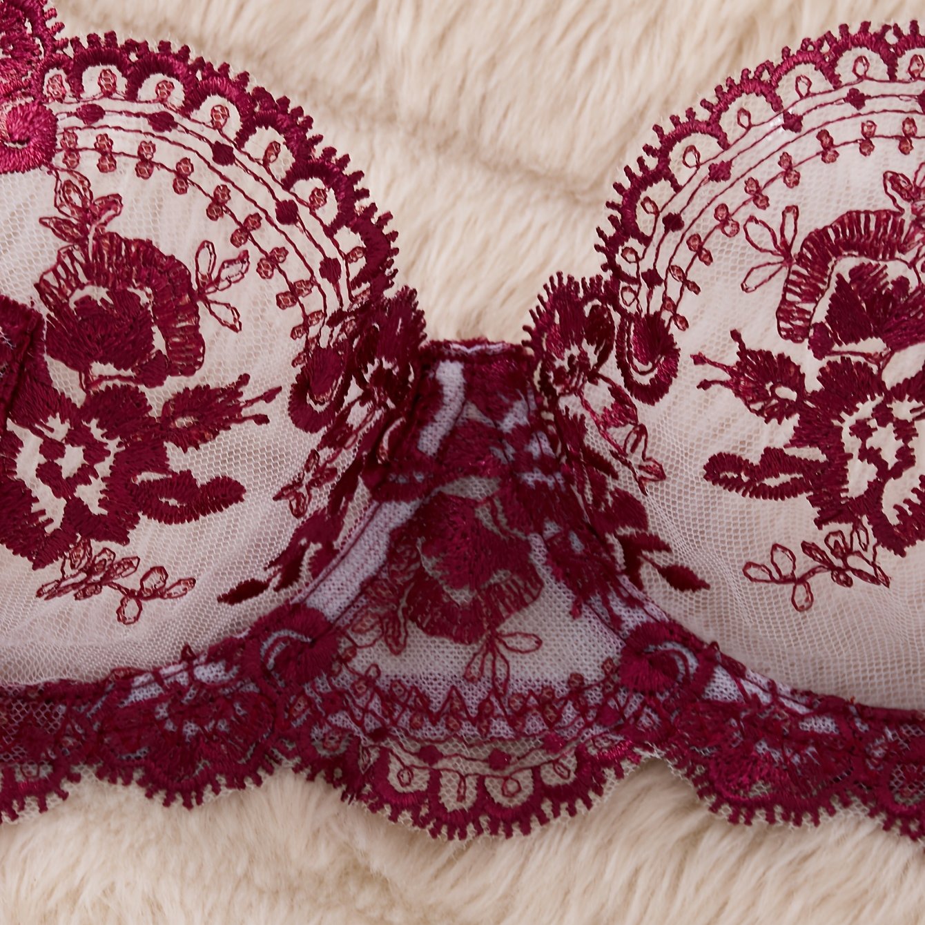 Fall and winter hot deal: Palace-style women's embroidered flower sexy set including single layer fishnet bra and thong, midnight passionary underwear set, and gathered thin bra and panties.