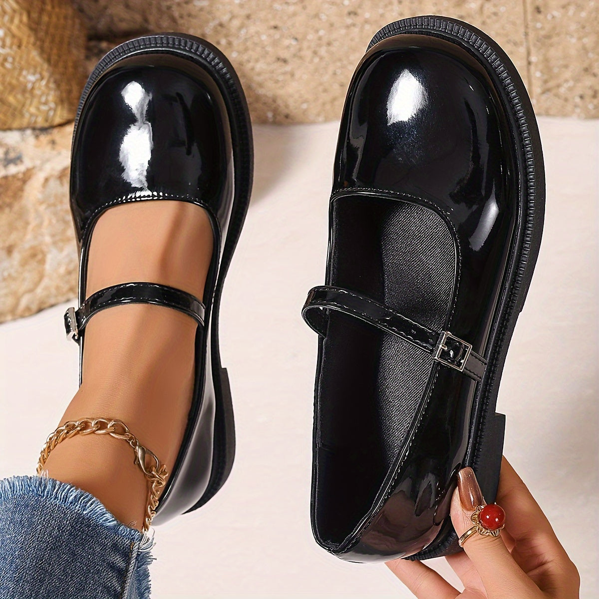 Women's Mary Jane flat shoes feature preppy style, solid color faux leather, a rubber sole, hand washable, spring all-season comfort, one-piece slip-on design with fabric insole.