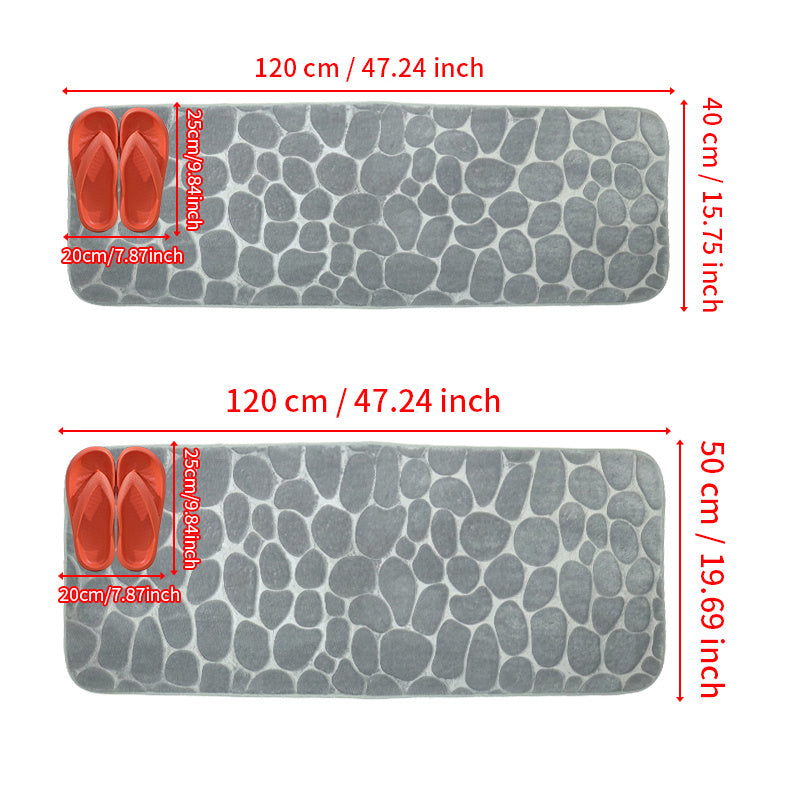 SoftTouch Cobblestone Pattern Memory Foam Bath Mat is machine washable and non-slip, making it a perfect addition to any bathroom. The absorbent polyester material resists stains, making it ideal for use in the bathtub or kitchen. This home decor runner