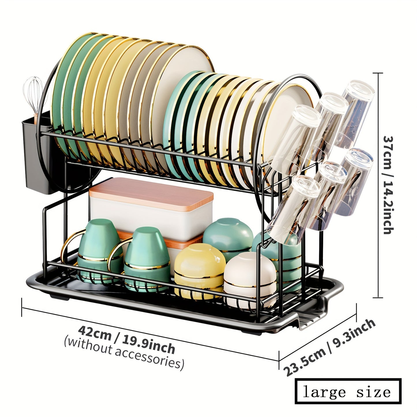 1pc Multifunctional 2-Tier Dish Drying Rack with Utensil Holders and Drainboard for Kitchen Countertop, Organize Kitchen Accessories and Save Space