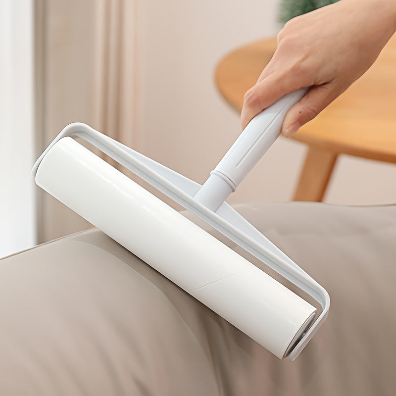 Introducing an oversized lint roller set that includes 2 rolls of adhesive lint tape with dust covers. This highly durable and reusable lint remover comes with 60 sheets per roll, making it easy to clean and perfect for removing lint, fur, and debris