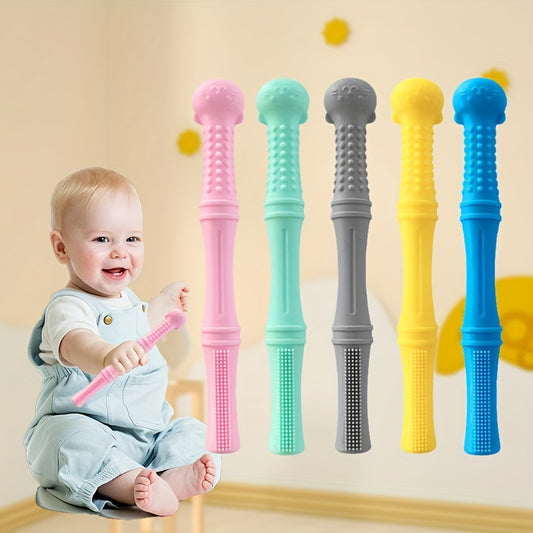 5 in 1 Pack Hollow Teething Tubes Toys for Babies, Silicone Baby Teether Toy for Infants with Nursing Biting Chewing, Chew Straws for Toddlers 6-12 Months