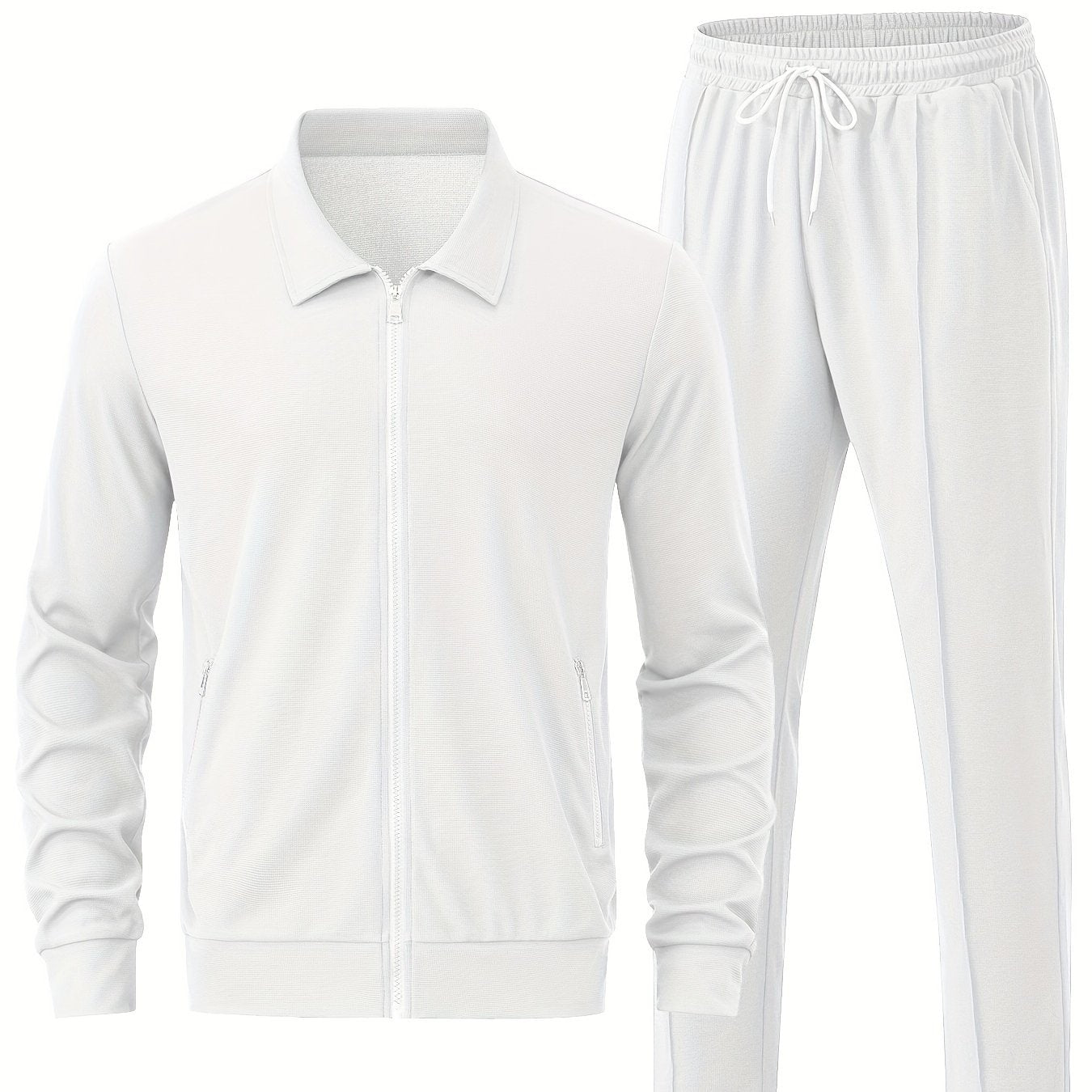 Men's 2-piece athletic outfit for outdoor sports, featuring a zip-up jacket and pants.