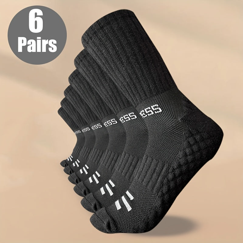 6-Pack Performance Athletic Crew Socks with Non-Slip Grip - Ideal for Basketball, Running, Hiking, Cycling - Machine Washable