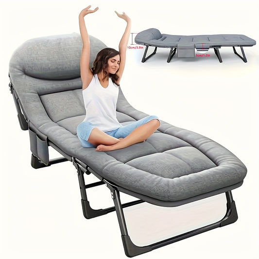 Folding single sofa bed, adjustable for camping and travel, holds up to 100kg, includes cushions and pillows, ideal for gifts and outdoor camping.