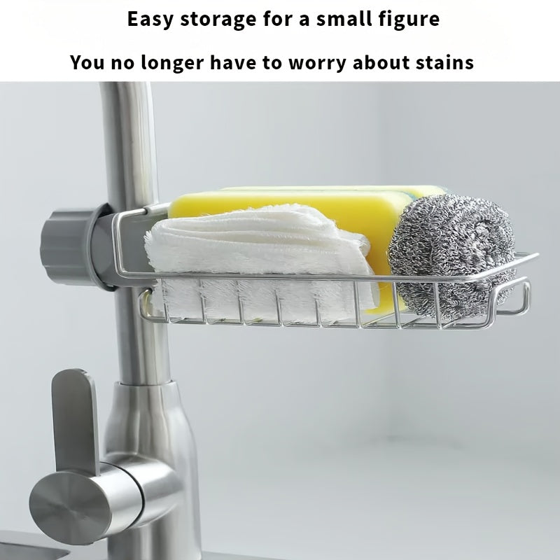 Stainless Steel Faucet Caddy: Non-Electric Draining Organizer for Sponges and Cloths, Versatile Bathroom Accessory