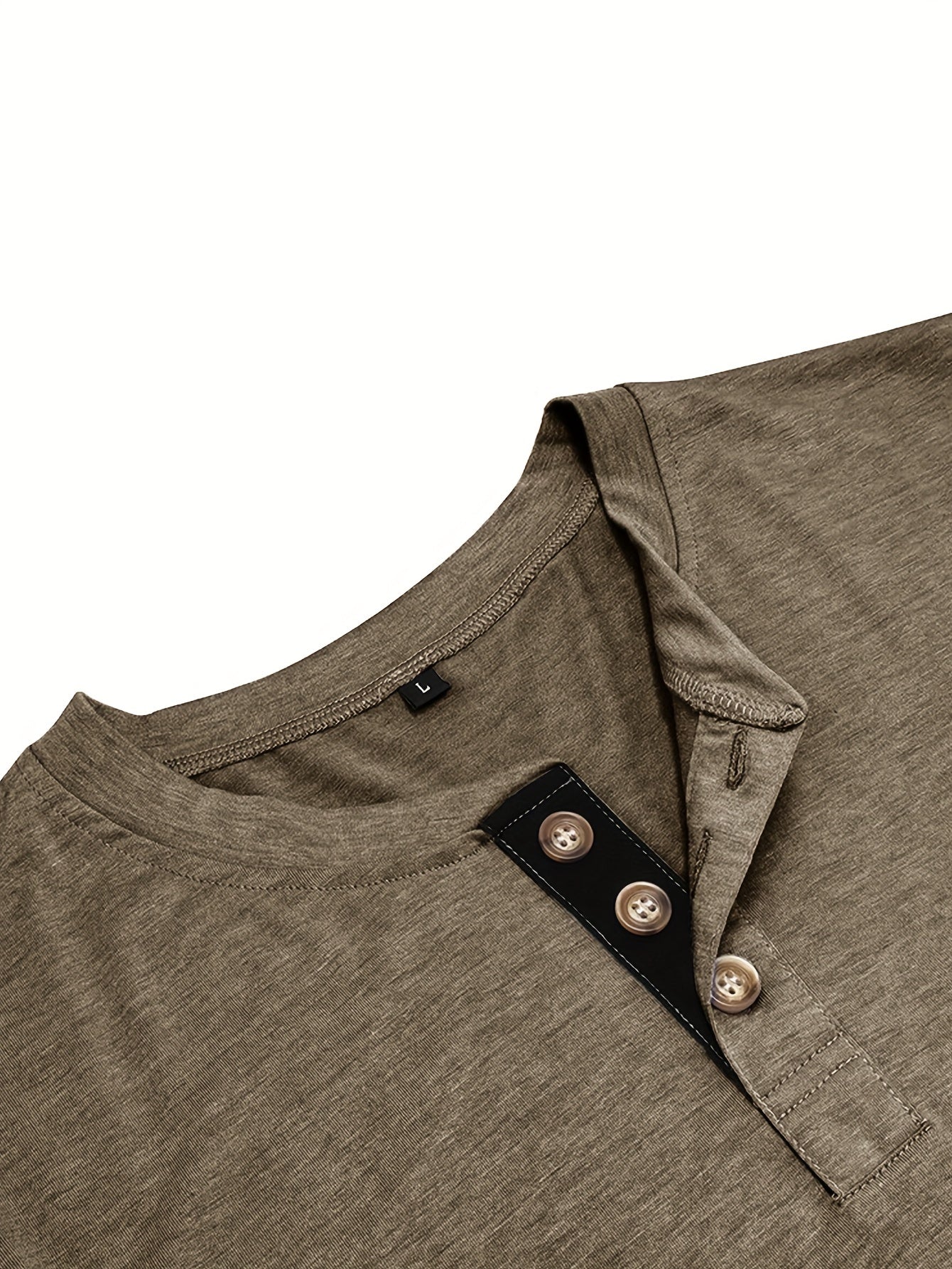 Men's olive green Henley shirt in big & tall sizes, perfect for outdoor activities. Casual, comfy, with stretch and long sleeves.