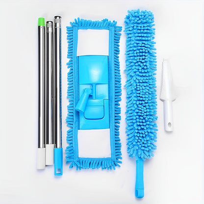 1 set of versatile cleaning kit with extended mop, detachable duster, dust brush, and various cleaning tools for household cleaning needs.