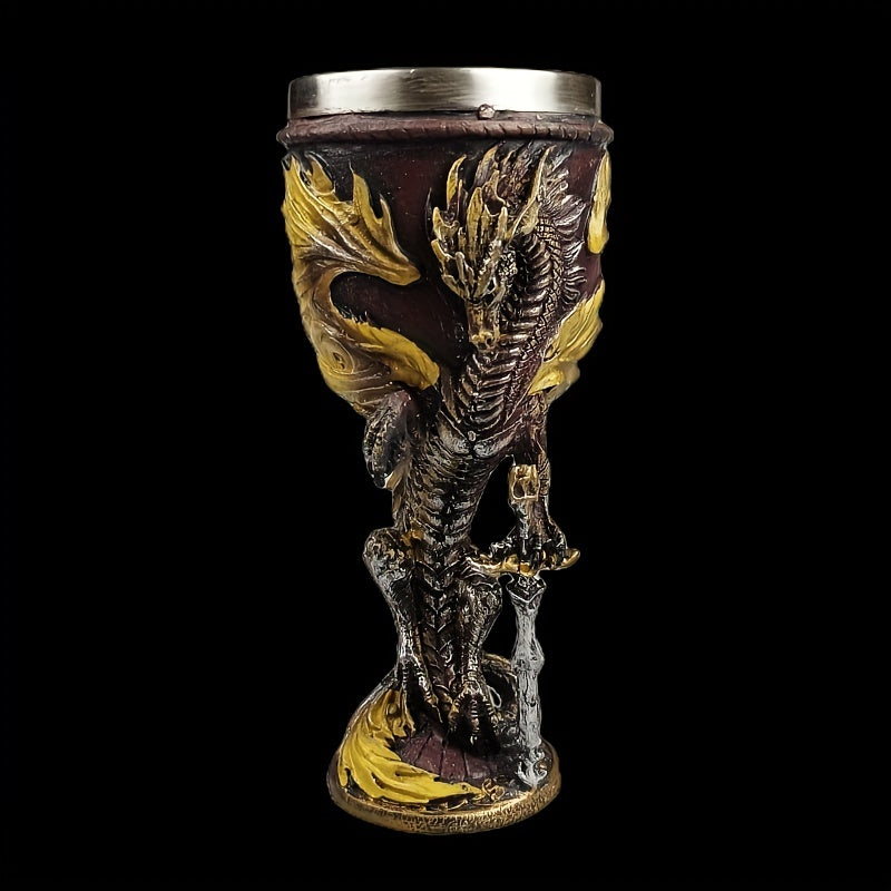 Medieval Flame Dragon Wine Cup, 7oz Stainless Steel, Gothic Novelty Gift with Vintage Flying Dragon Design, Hand wash only, Perfect for Family and Parties.