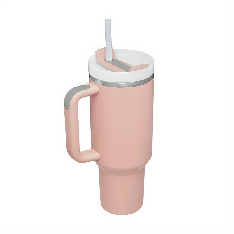 Large stainless steel vacuum tumbler with straw, ideal for camping, school, and sports - creative and portable.