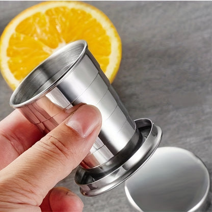 Telescopic stainless steel shot glass; portable foldable cup for water, coffee, or drinks; ideal for travel and home use in various sizes.