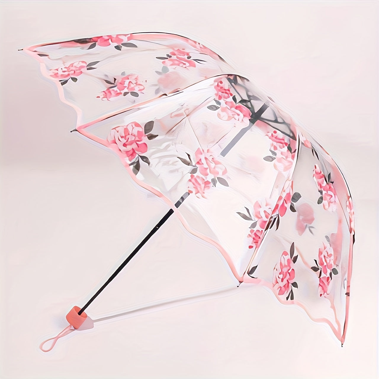 Transparent PVC Tri-fold Butterfly Rose Umbrella