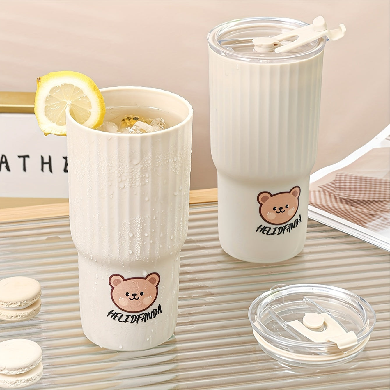 650ml Cute Bear Design Plastic Water Bottle, Leak-proof and Portable coffee cup, ideal for both youngsters and adults on the go.