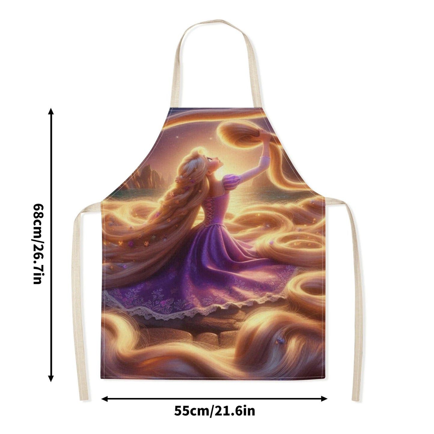 Waterproof apron with a Disney Cinderella theme - Stylish and sophisticated, made from polyester featuring a fairy tale print. Perfect for use in hotels, restaurants, supermarkets, fruit shops, milk tea stands, and at home.