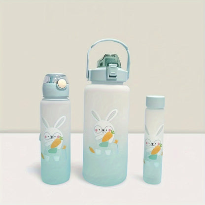 Cartoon animals sports water bottles in various sizes for outdoor activities and birthdays.