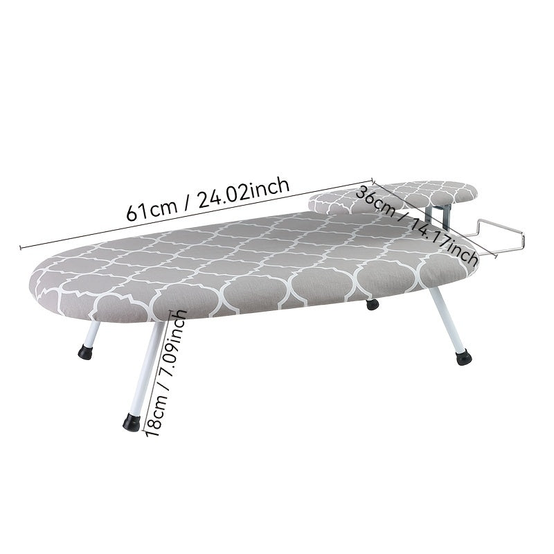 Portable ironing board from Taiwan with folding feet and an ultra-wide tabletop design, complete with a cover.