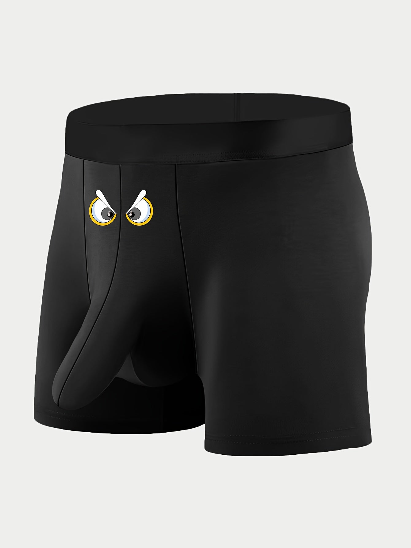 Men's playful cartoon eye print boxer briefs - stretchy, breathable, and comfortable knit fabric with elastic waistband in black.