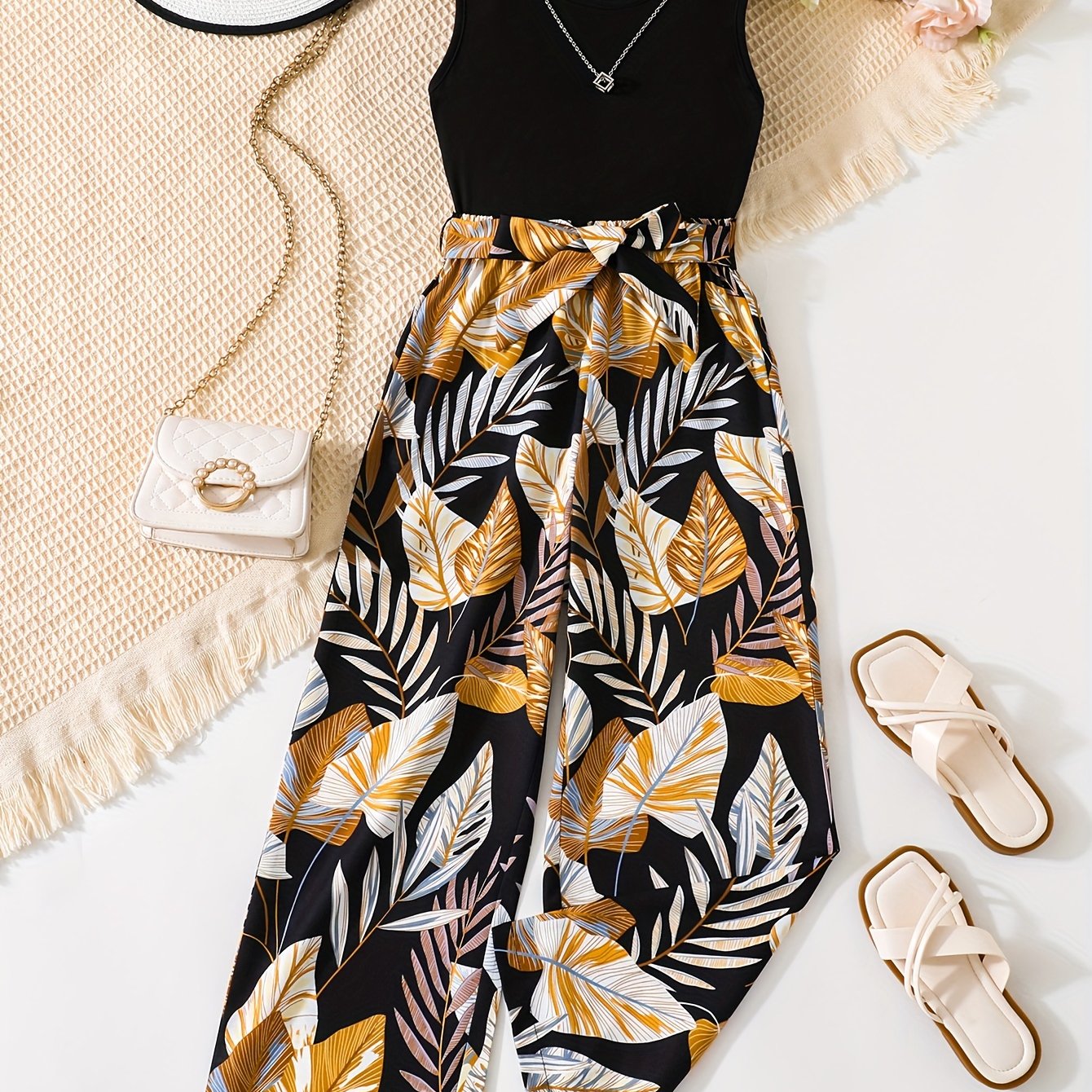 Stylish Resort Vest and Flare Pants Set for Summer Beach Fashion.