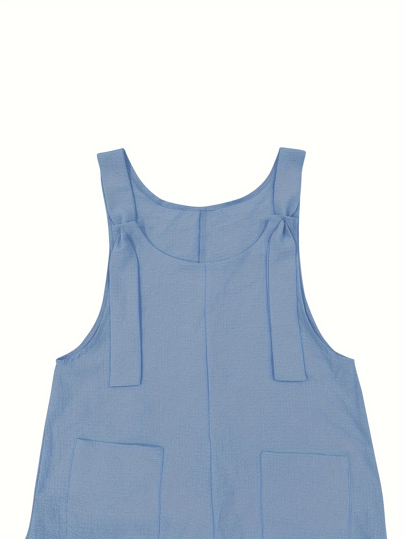 Sleeveless jumpsuit for women with pockets, made of 95% polyester and 5% spandex woven fabric. Solid color all-season overalls with strap collar.