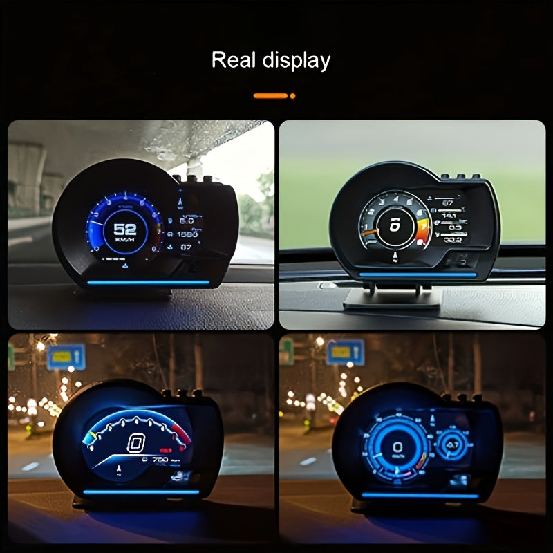 New smart OBD gauge with adjustable bracket and ambient light for clear trouble code speedometer.