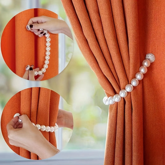 Set of 2 Chic Magnetic Tiebacks for Curtains - Decorative Holdbacks with Faux Pearl Beads for Stylish Bedroom and Living Room Decor