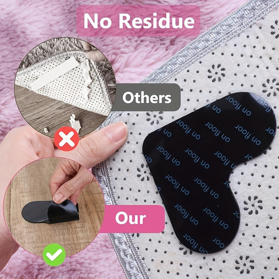 Heart-shaped carpet stickers are now available in packs of 4, 8, 16, or 28 to help prevent rugs from slipping and rolling at the edges. Easily cut to fit any size rug.