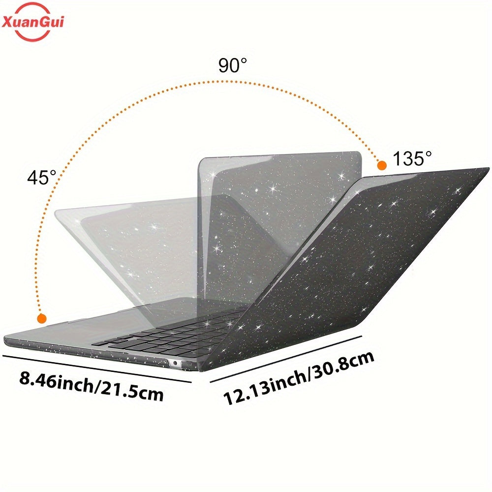 Glitter star protective case for various MacBook models, waterproof hard shell with non-slip foot pad, scratch and dust resistant.