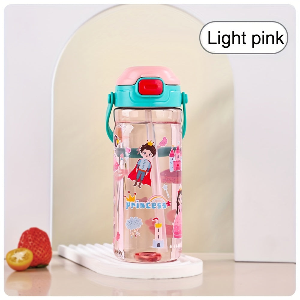 Cartoon water bottle with leak-proof design, detachable handle, and 18.6oz capacity for home, outdoor fitness, travel, and school. A great holiday gift idea.