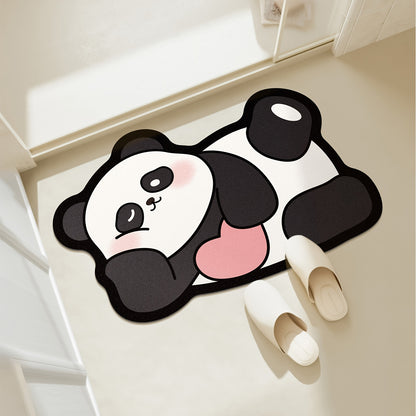 Super absorbent bath mat with cute panda print, non-slip and quick-drying, ideal for bathroom or outdoor use.