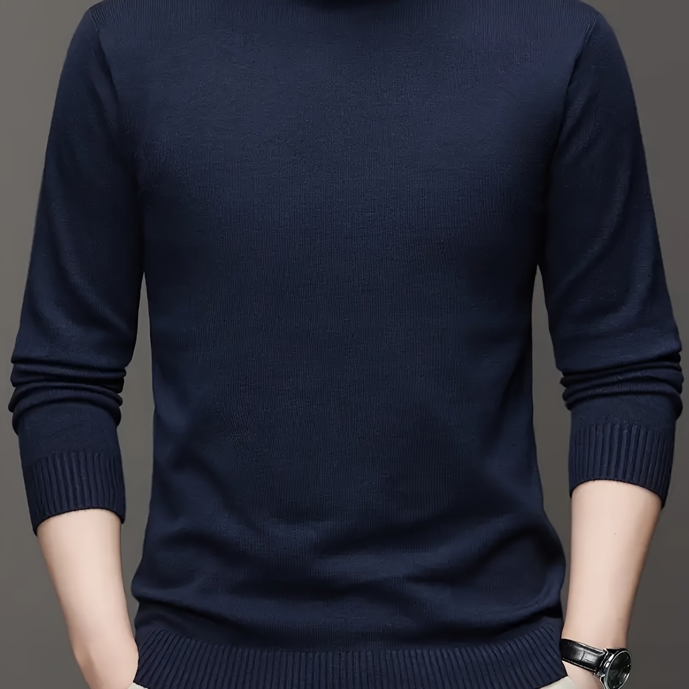 2024 Men's Solid Color Turtleneck Knitted Sweater Pullover, Warm Underwear Top for Autumn and Winter.