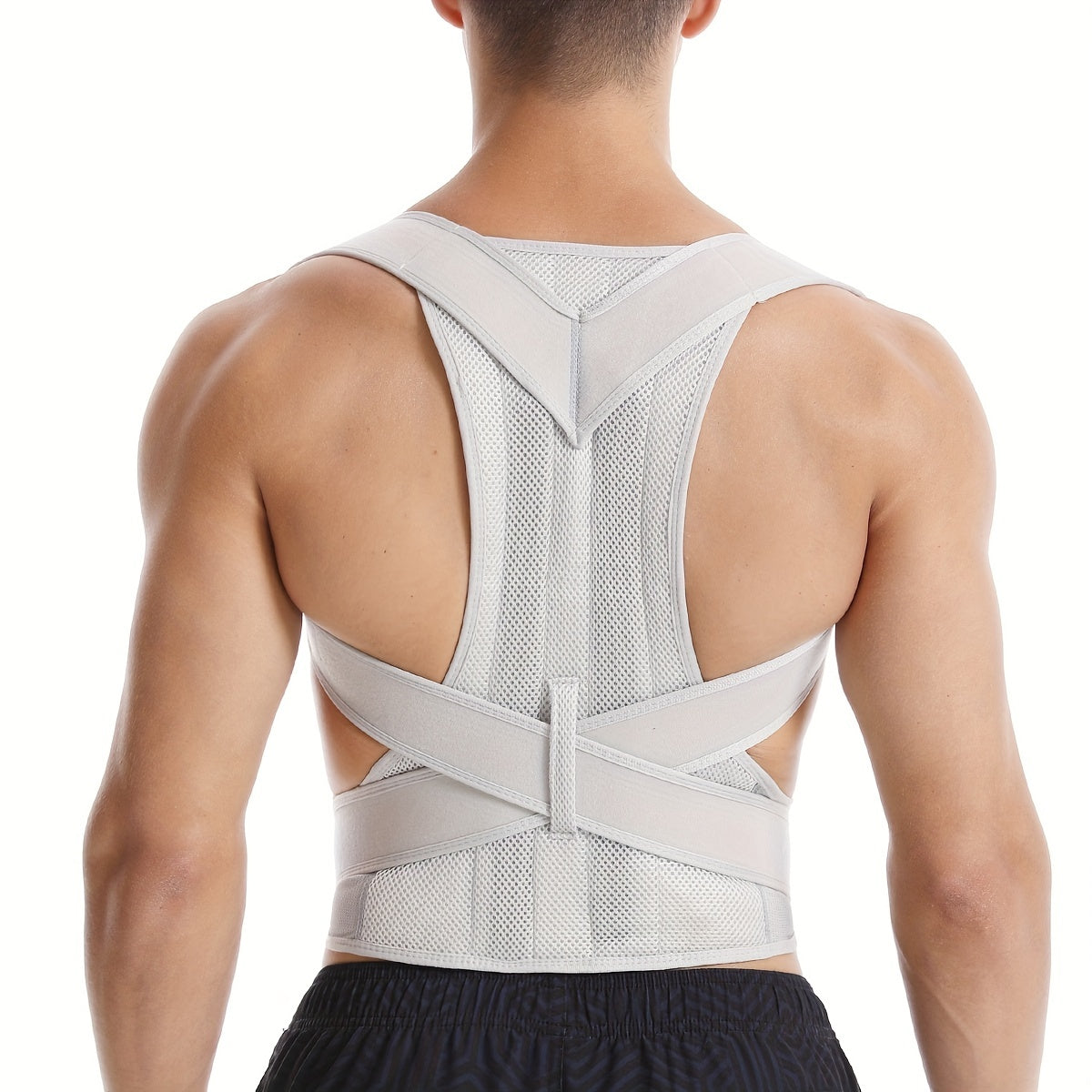 Posture corrector brace for men and women, improves posture and reduces slouching. Adjusts to fit comfortably.