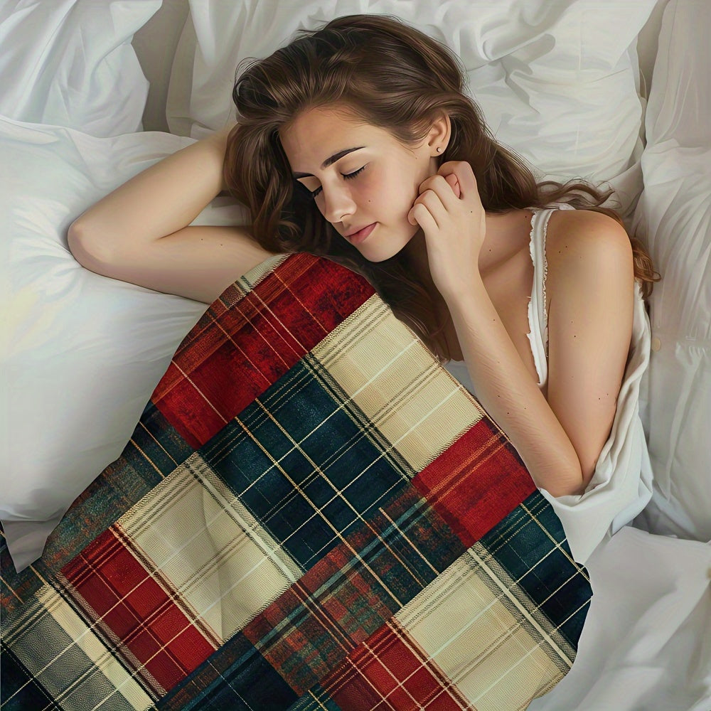 Cozy Rustic Plaid Flannel Throw Blanket with Soft Scottish Tartan Texture - Perfect for All Seasons! Easy to Clean in the Machine, No-Fuss Polyester Material. Lightweight at 250-300g, Great for Bed, Sofa, Home Office, Christmas Decor, or as a Gift for