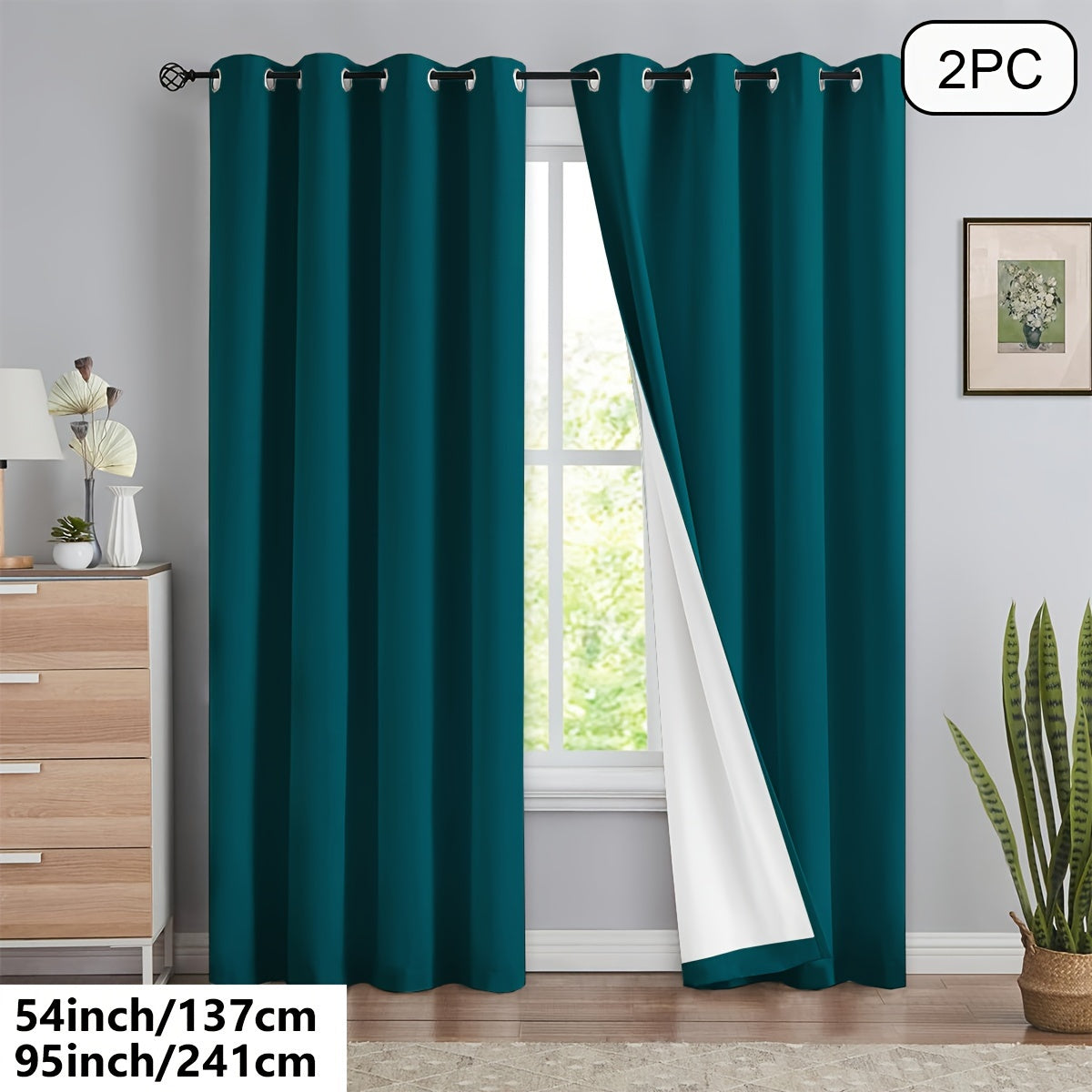 2 blackout curtains for home décor, 100% full blackout with white lining, 54x84 inches, off-white.