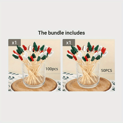 50/100 disposable bamboo picks for Christmas tree fruit, cocktails, art displays, and more.