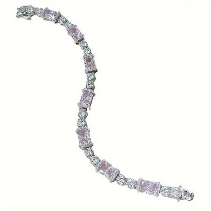 This stunning Sterling Silver Bracelet features dazzling Pink Cubic Zirconia stones. Ideal for everyday wear or as a thoughtful gift, especially for those born in October.